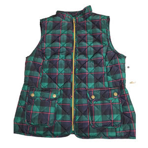 St. John's Bay Womens Poly Filled Tartan Plaid Vest Size M Green NWT
